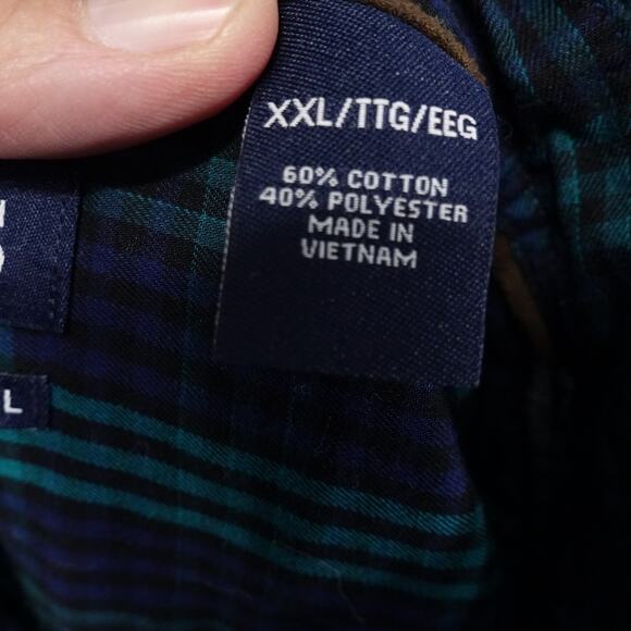 Chaps Shirt Mens 2XL Blue Green Plaid Easy Care Twill Long Sleeve Button Down - Picture 8 of 9